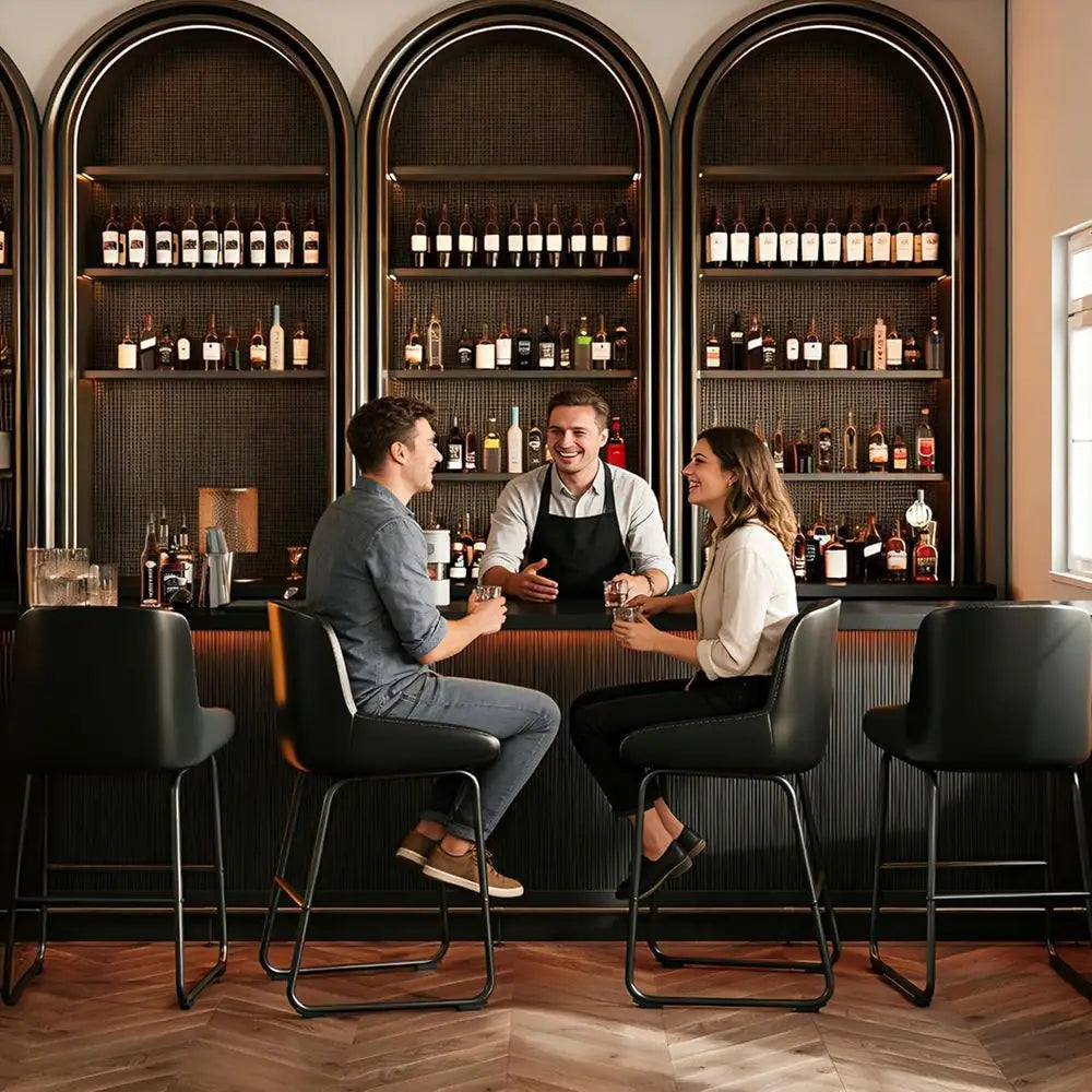 Three Piece Counter Height Bar Stools With PU Leather Backrest