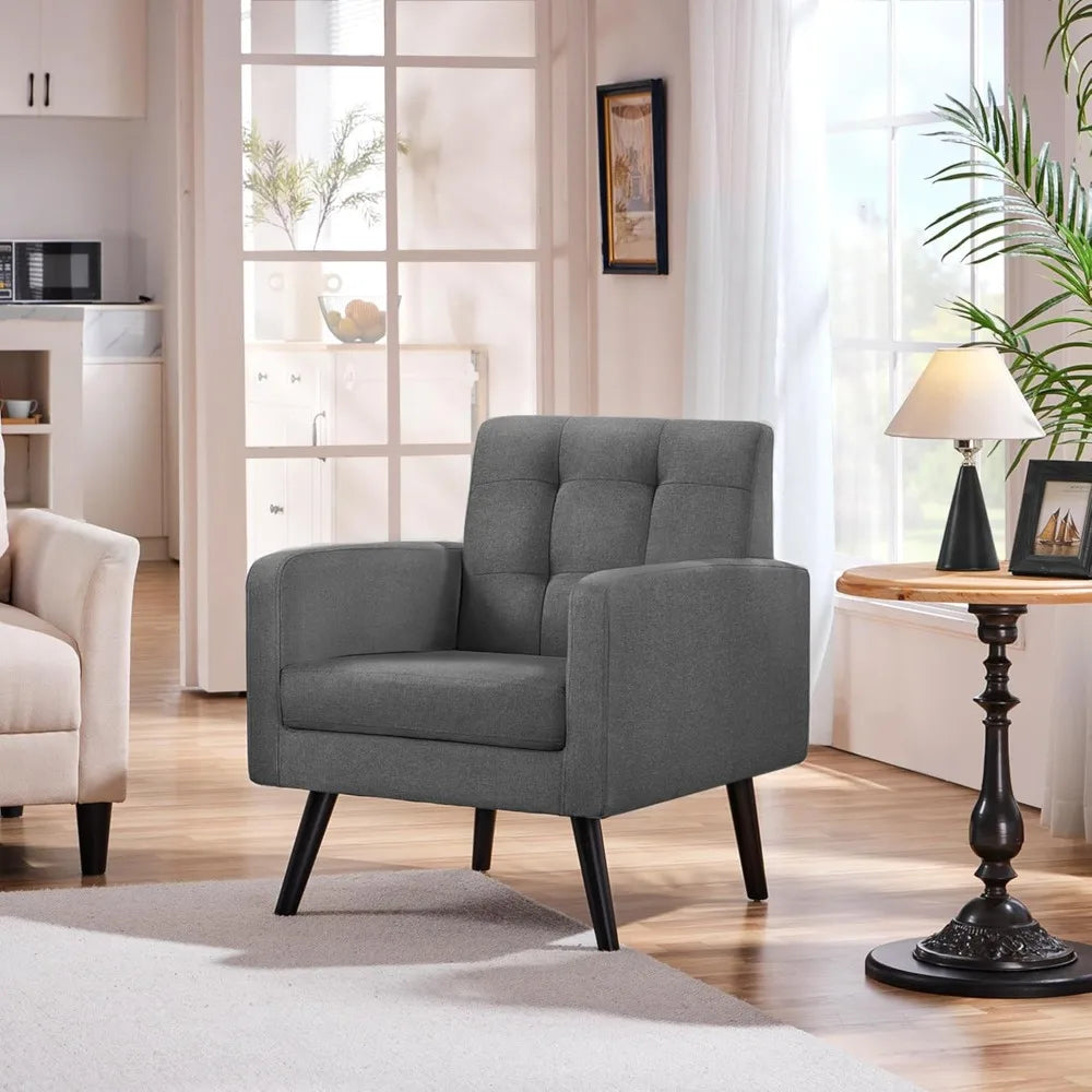 LZJV Mid Century Tufted Lounge Chair With Wood Legs