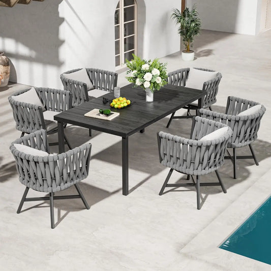Grand Patio Outdoor Dining Set Rope Wicker Chairs and Table
