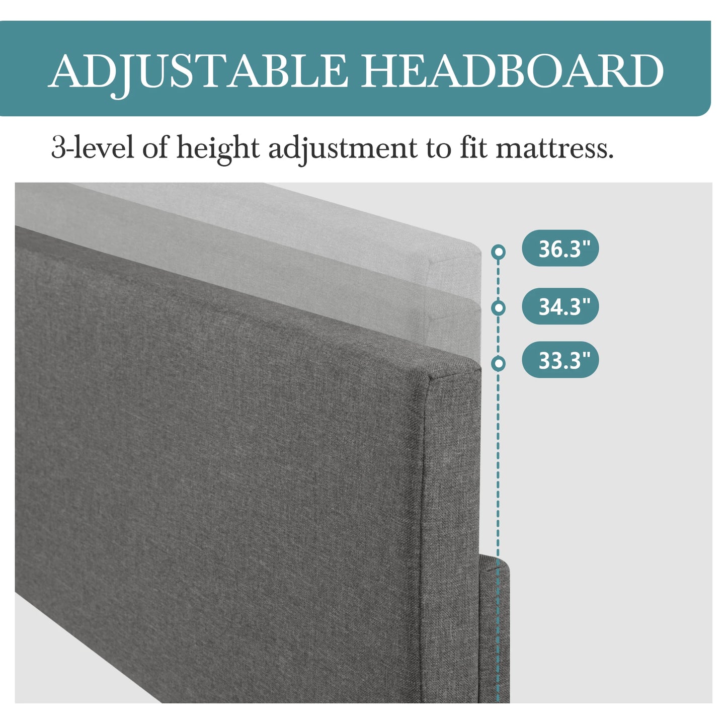 HOOMIC Upholstered Bed Frame With Adjustable Headboard Soft Linen