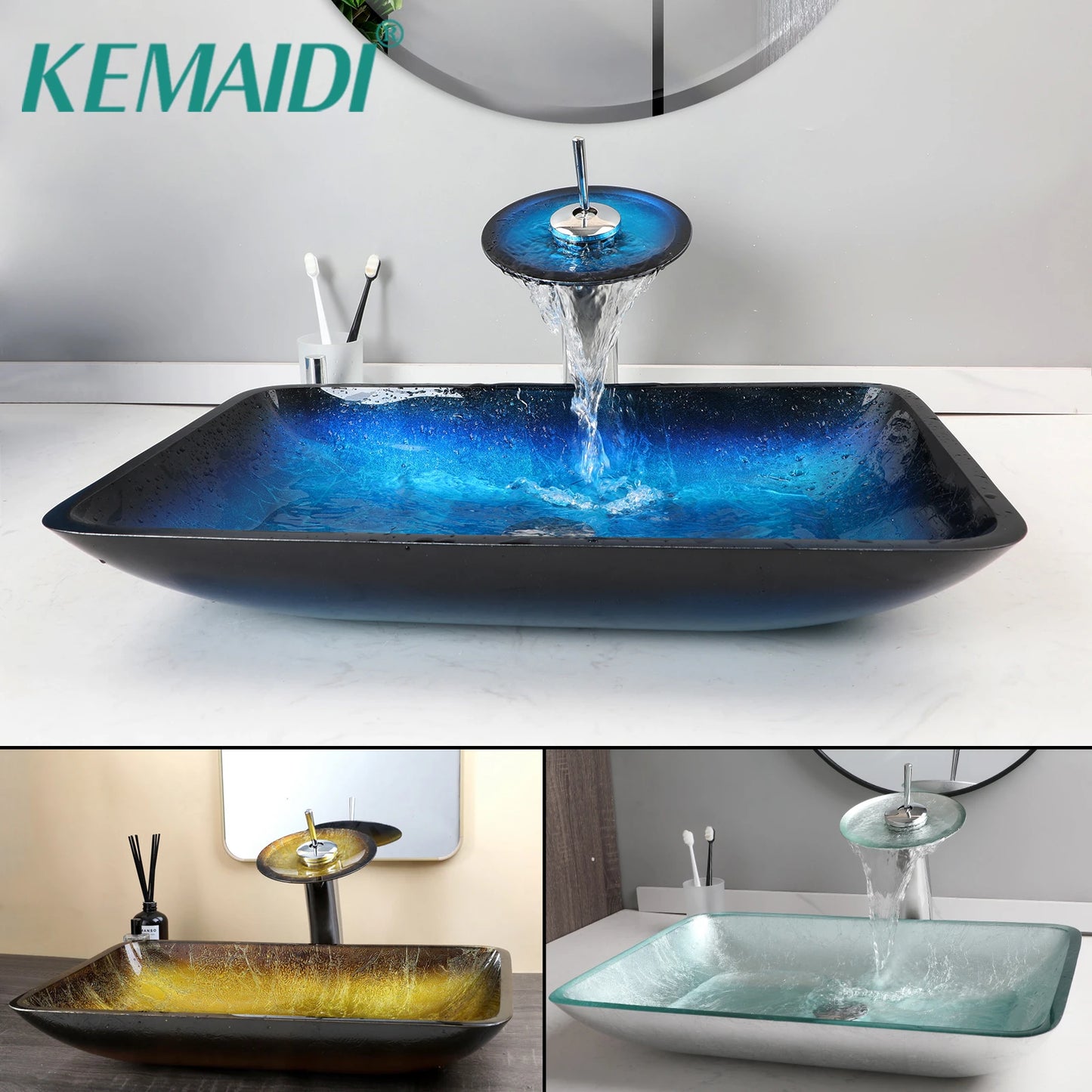YANKSMART Tempered Glass Basin Sink With Faucet Set