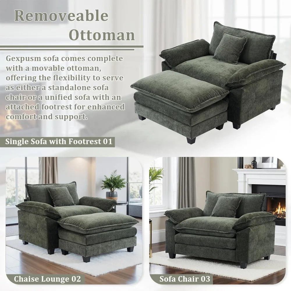 HUANZHUANG Chenille Upholstered Accent Chair With Ottoman For Living Room And Reading