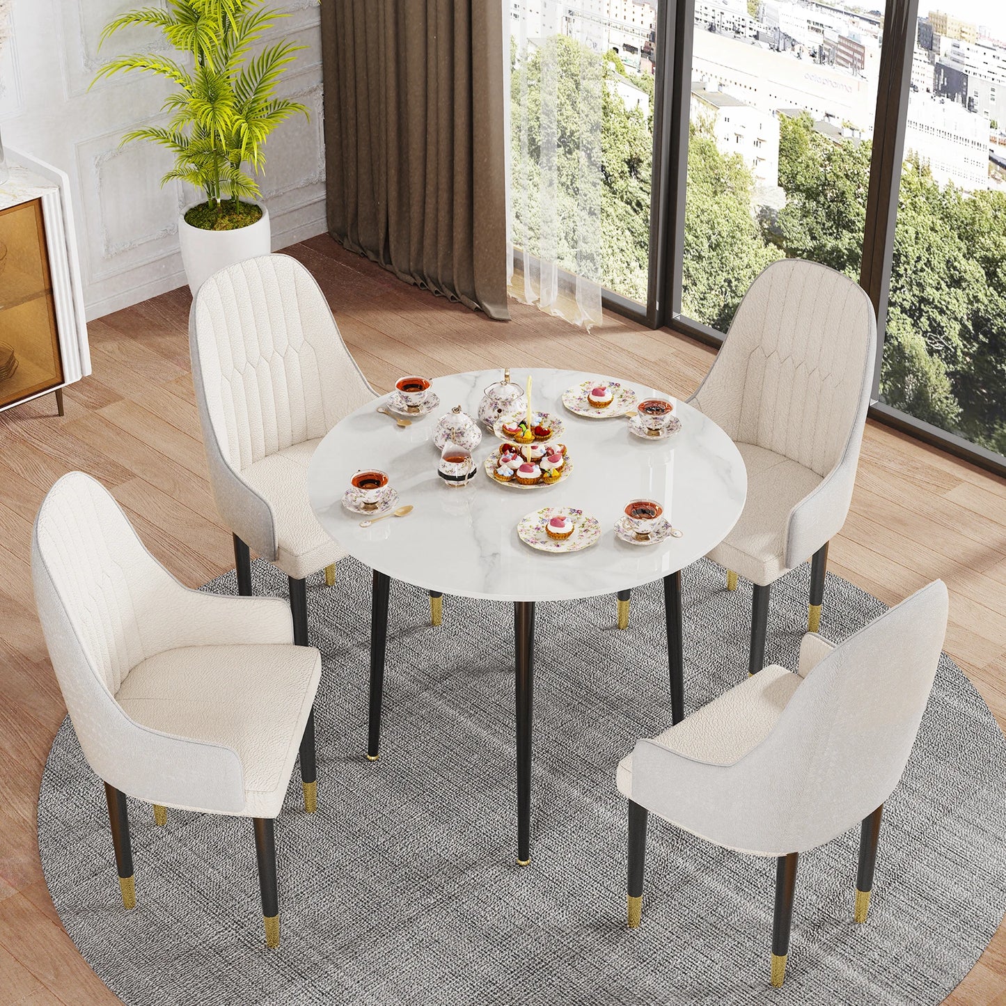 Sintered Stone Dining Table With Black Metal Legs