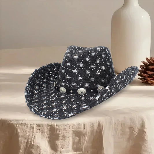 NONECN Vintage Distressed Cowboy Hat With Concho Band