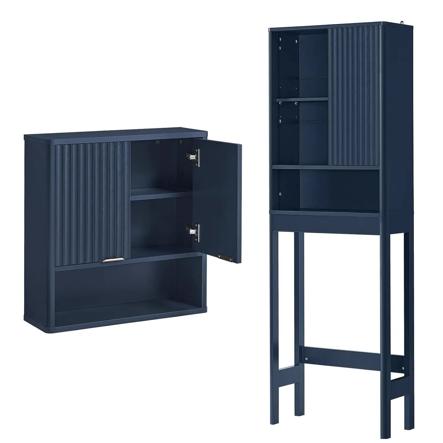 Fluted Over Toilet Storage Cabinet Set Farmhouse Bathroom Wall Organizer