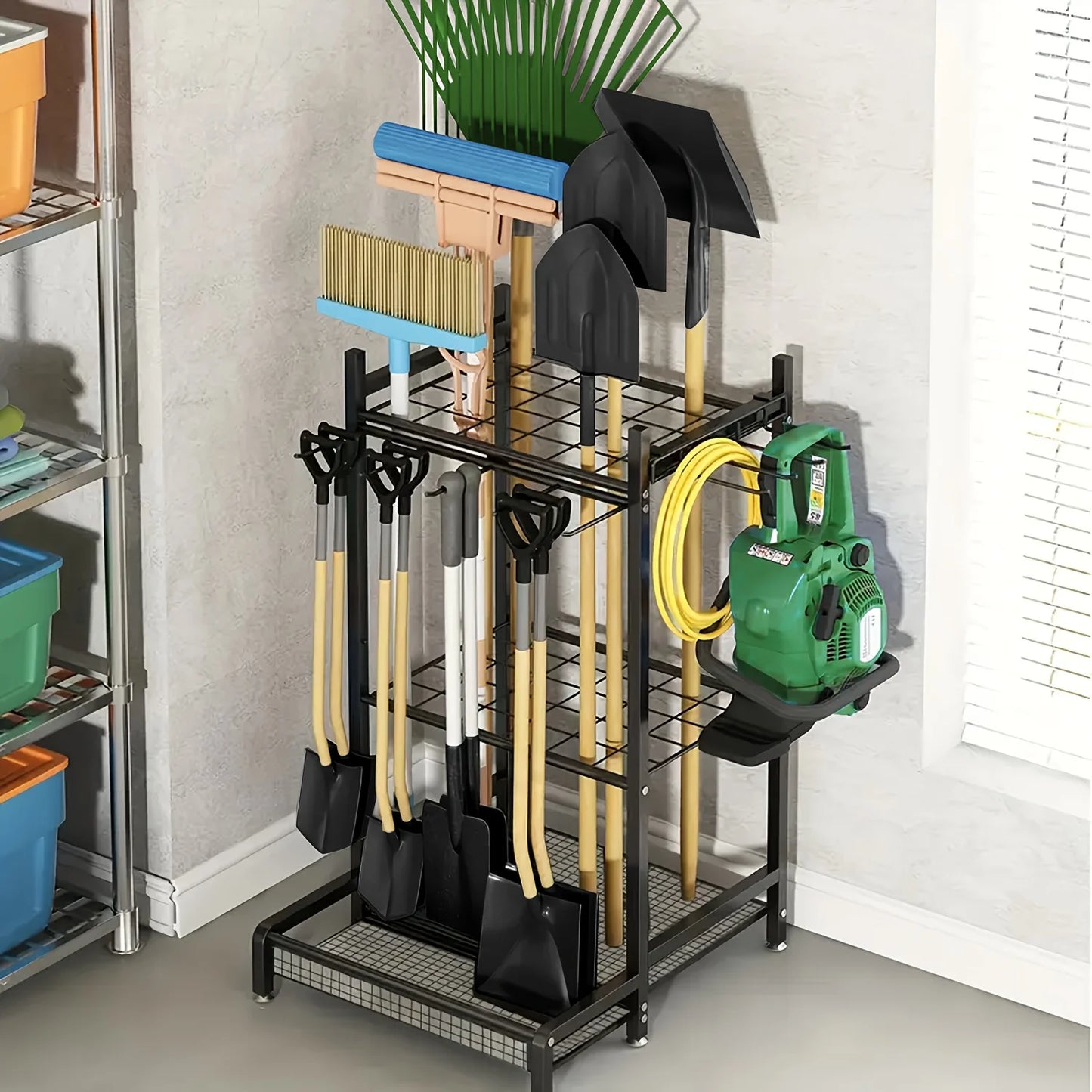 Garden Tool Rack Tower Heavy Duty Steel For Garage Shed