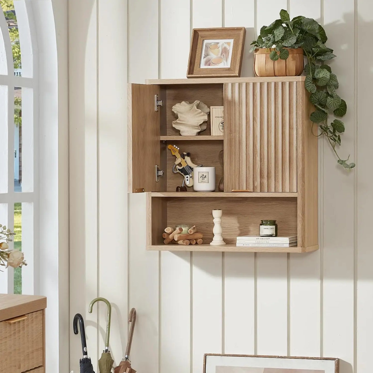 Fluted Over Toilet Storage Cabinet Set Farmhouse Bathroom Wall Organizer