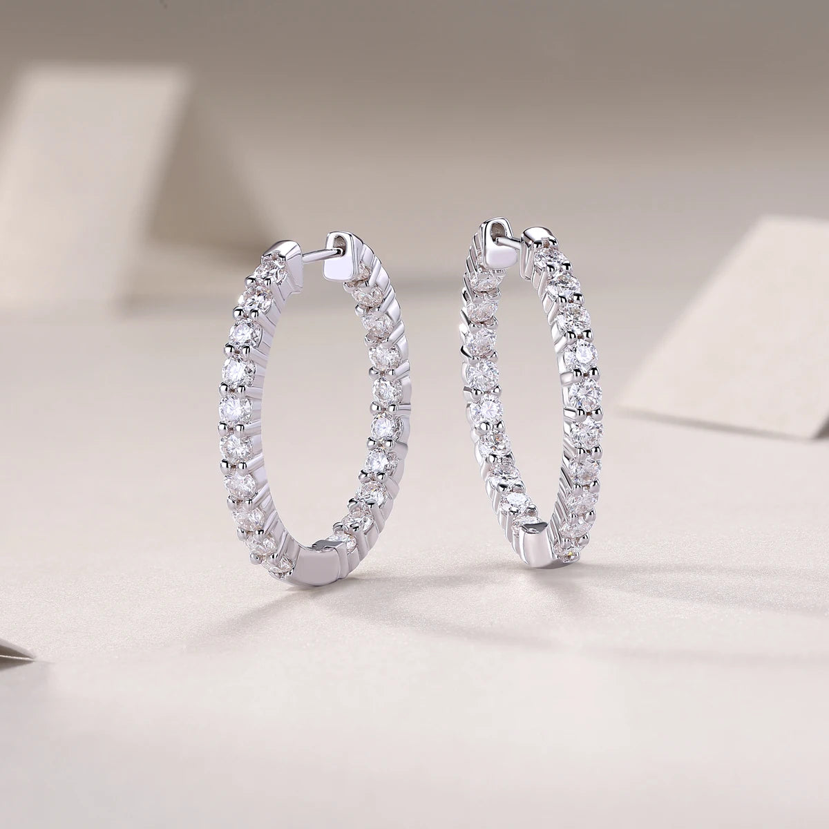 JIUZUAN Moissanite Hoop Earrings 925 Sterling Silver Gold Plated