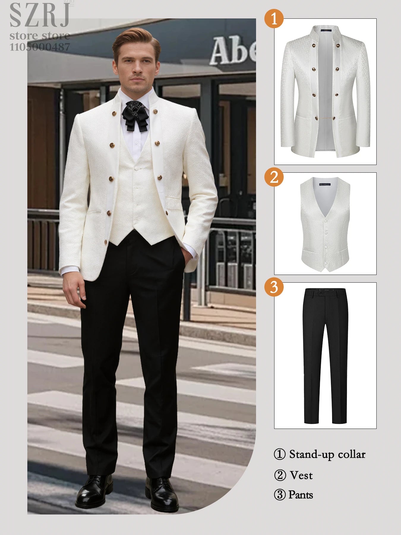 Men's Floral Three Piece Tuxedo Suit With Double Breasted Vest