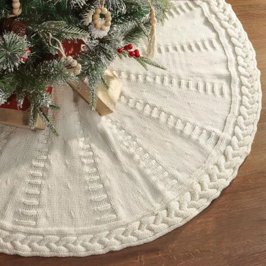 Braided Cable Knit Christmas Tree Skirt Vintage Style