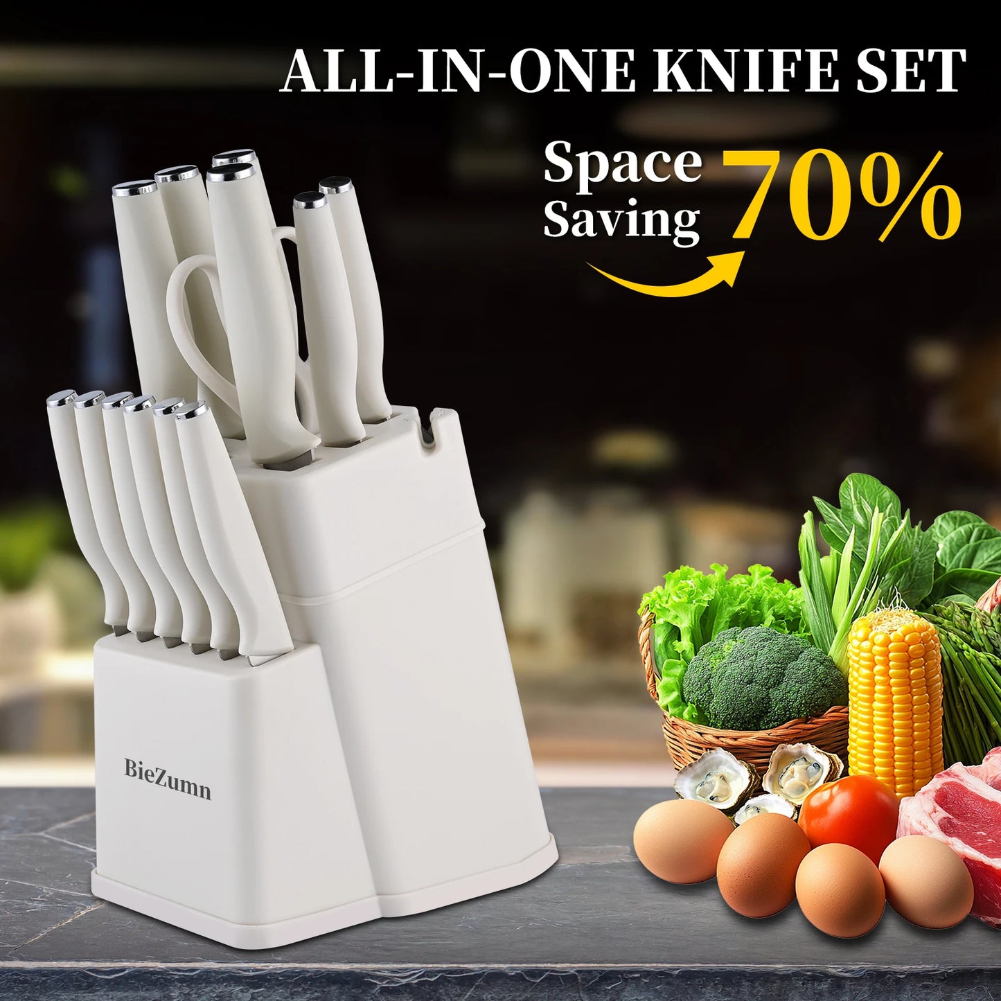 Mothe Knife Set With Built In Sharpener And Cutting Board German Stainless Steel
