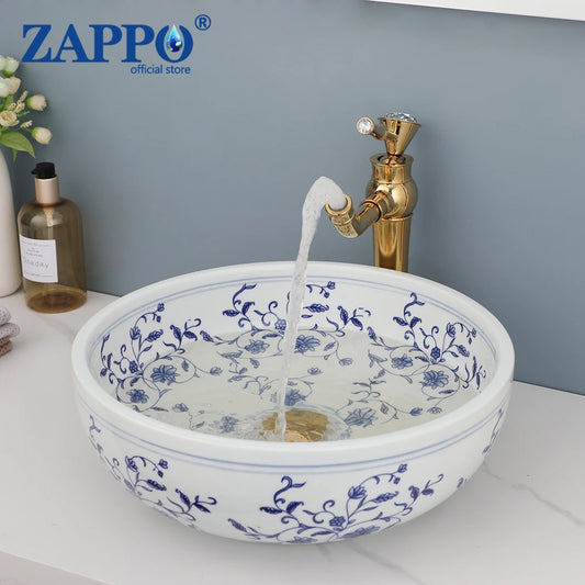 Torayvino ZAPPO Ceramic Round Basin Sink and Faucet Combo