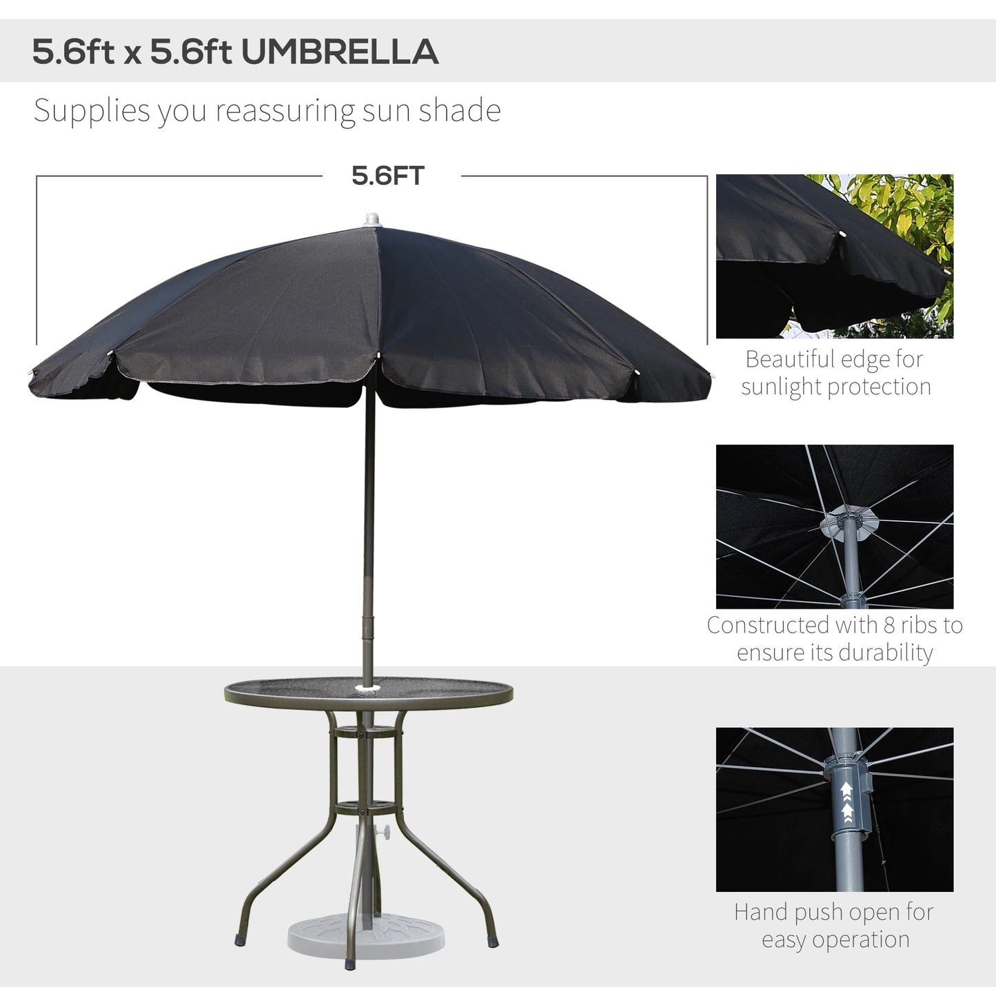 Outsunny Patio Dining Set With Umbrella Glass Table Folding Chairs