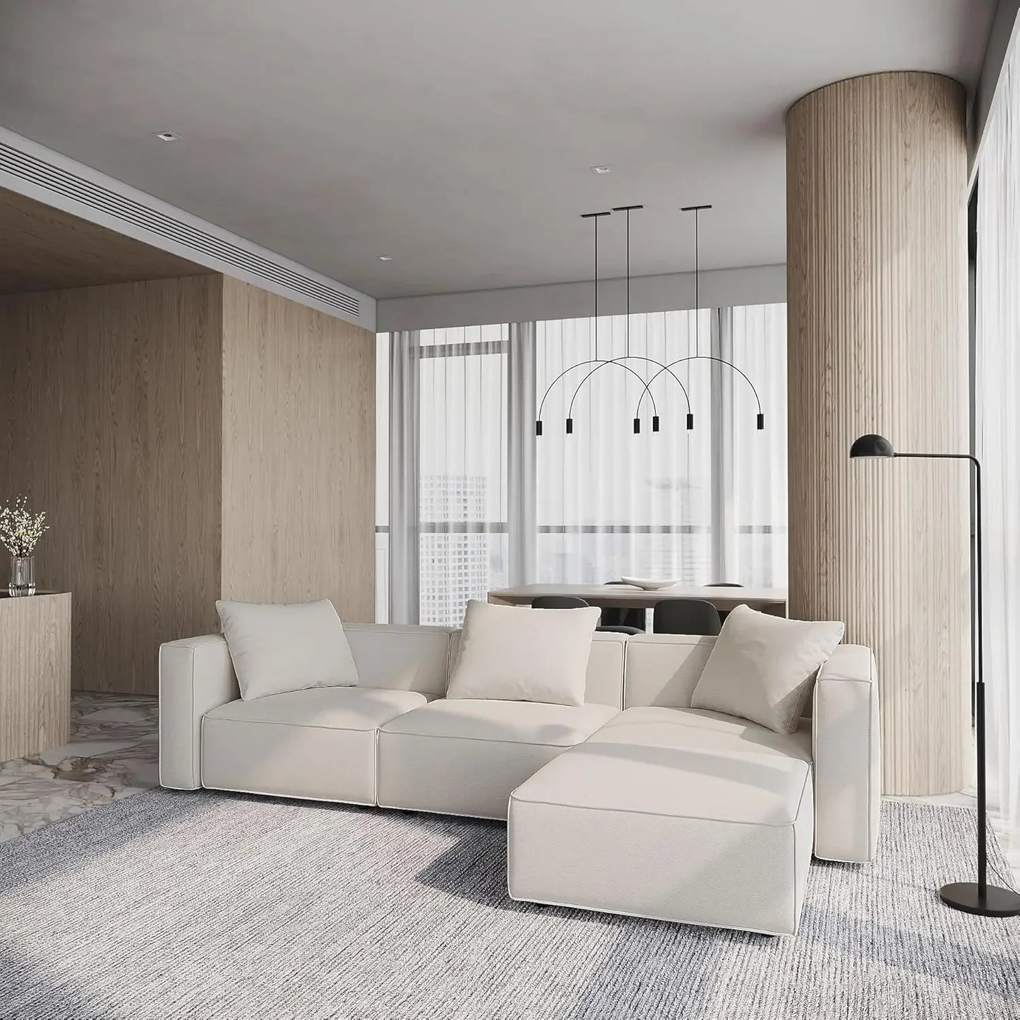 Modular Sectional Sofa Set Modern Minimalist L-Shape With Ottoman
