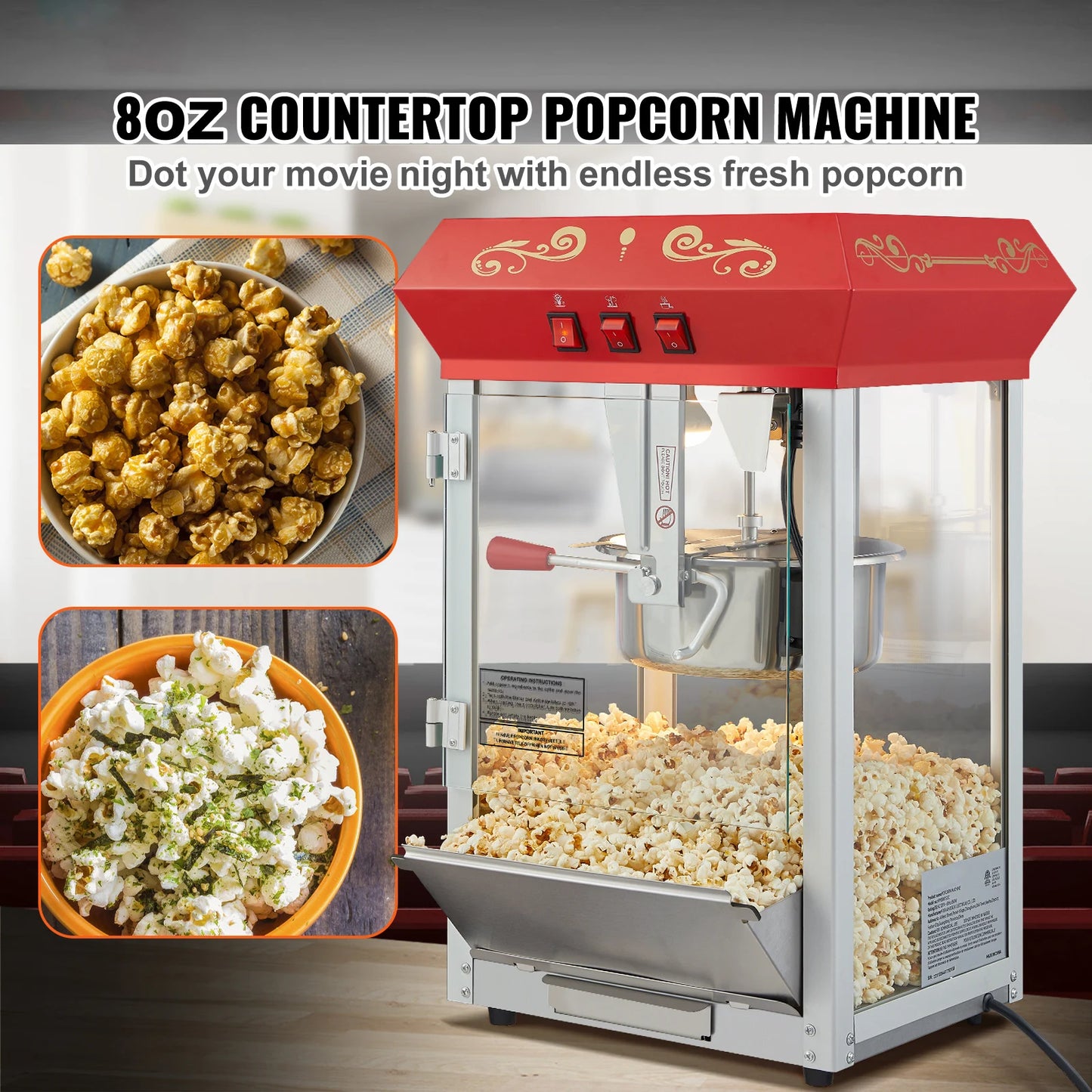 SucceBuy Commercial Electric Popcorn Maker With Scoop Spoon