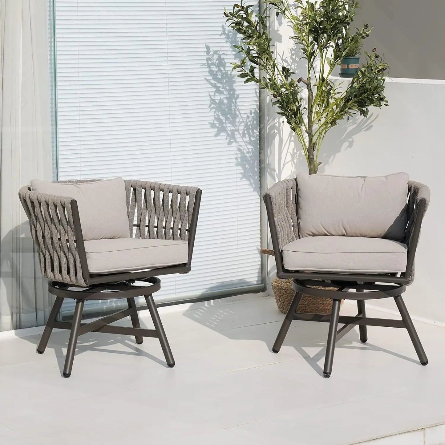 Grand Patio Swivel Rope Wicker Chairs Set with Cushions