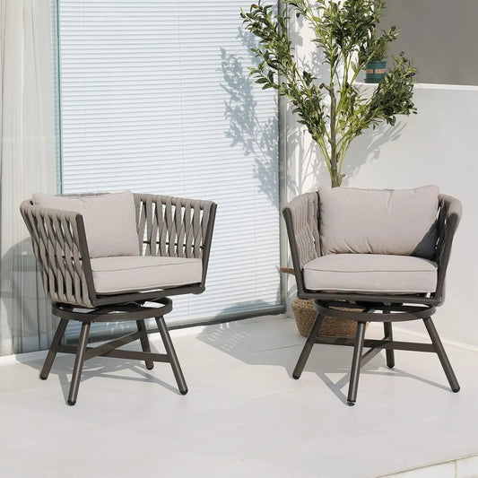 Grand Patio Swivel Rope Wicker Chairs Set with Cushions