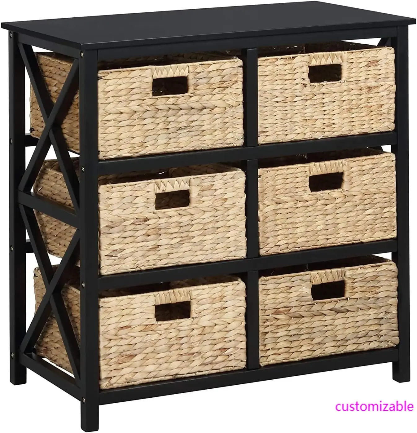 XMSJ 3-Tier X-Side End Storage Cabinet With Wicker Baskets