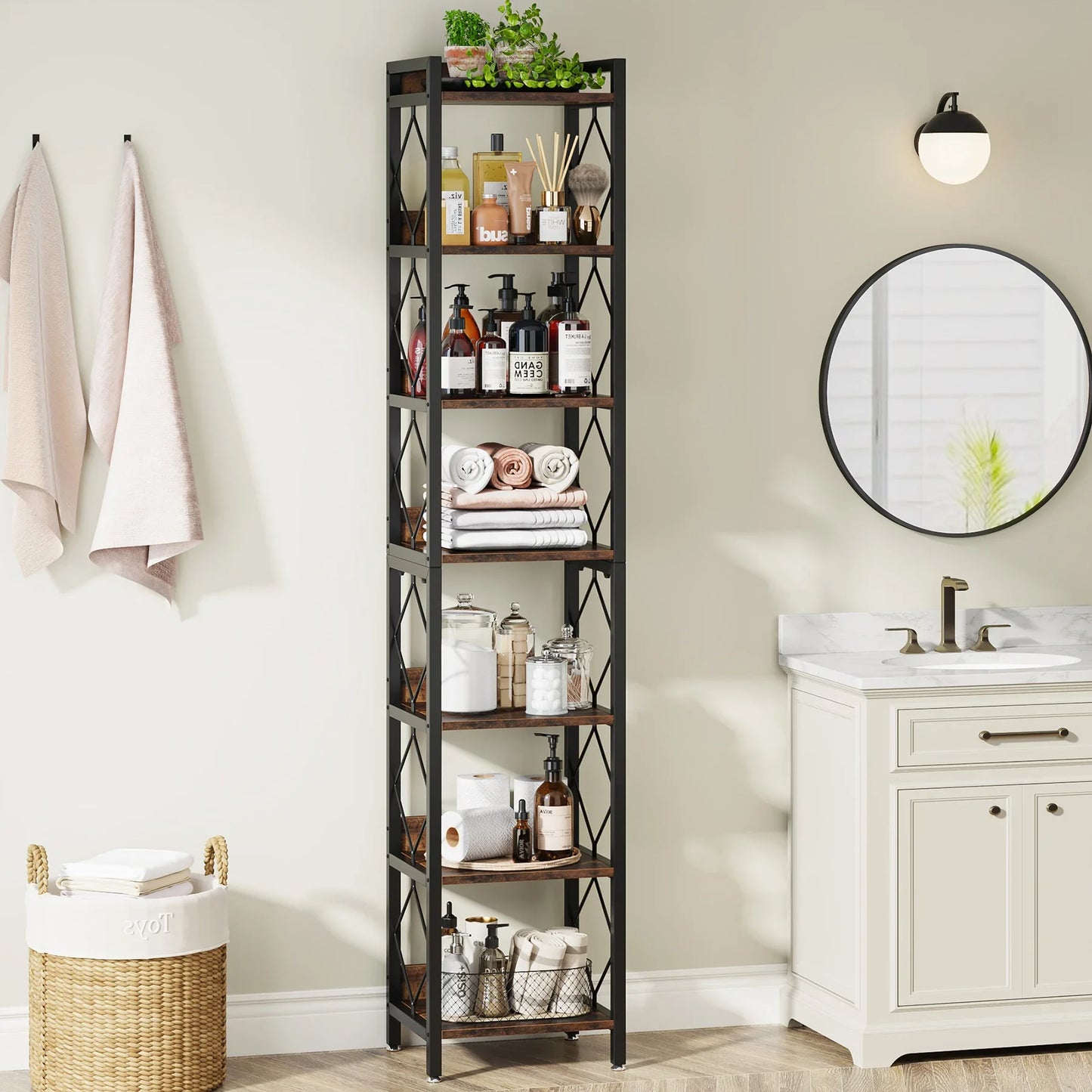 Tribesigns 7-Tier Slim Bookshelf For Small Spaces Freestanding Display