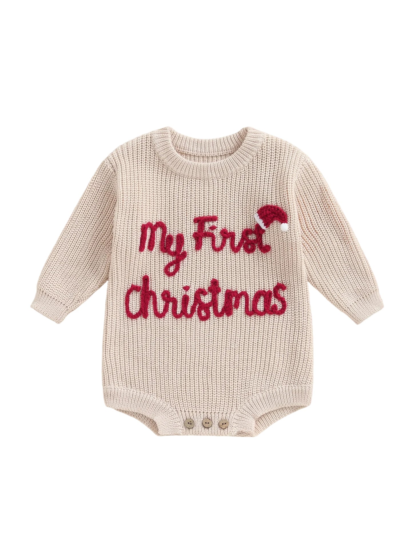 Newborn Baby Knit Romper With Animal Embroidery For Christmas Party