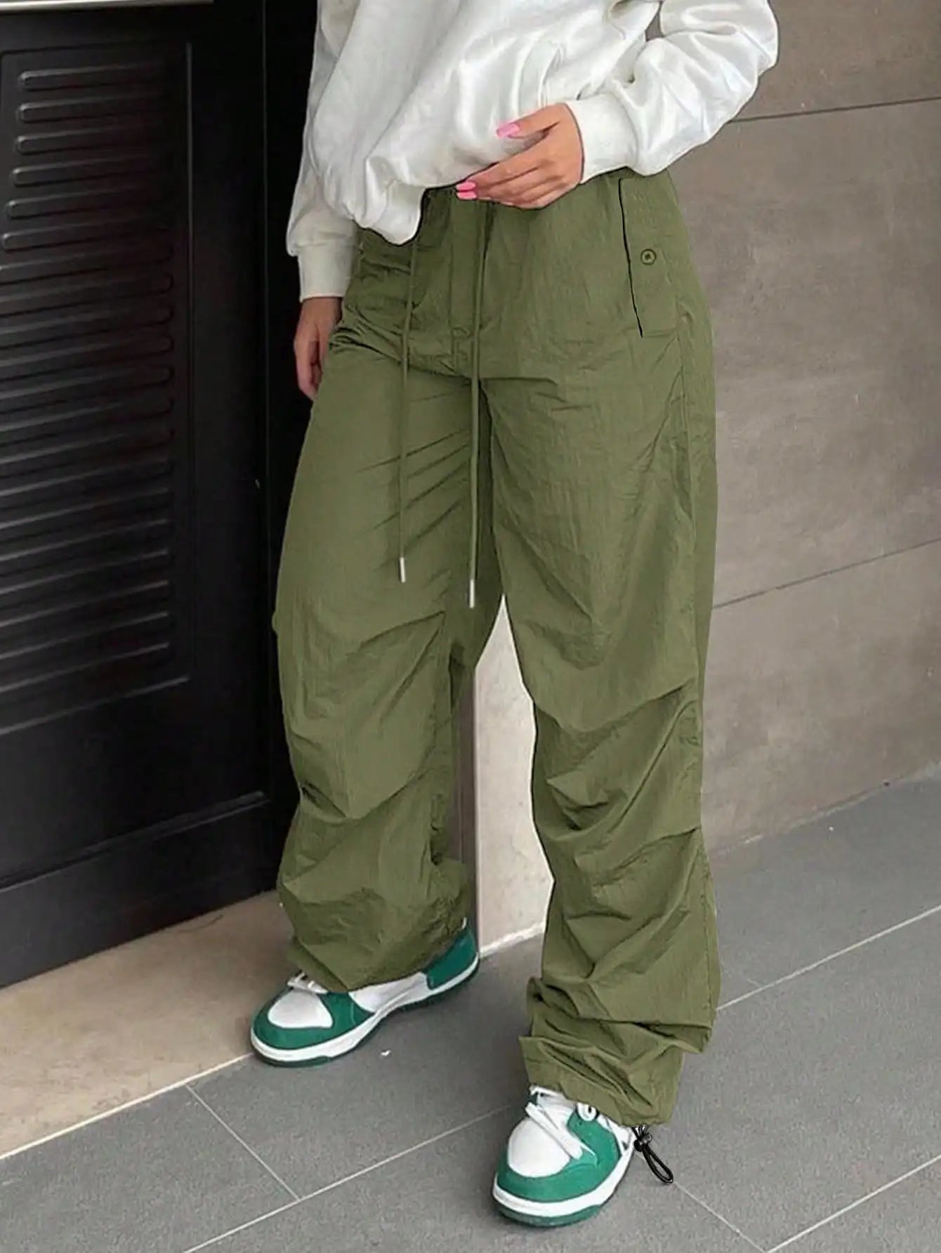 Ladies Loose Work Pants With Drawstring Waist Joggers