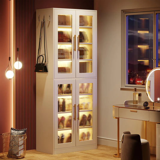 Tribesigns Tall Eight Tier Shoe Cabinet With Acrylic Doors And LED Lights