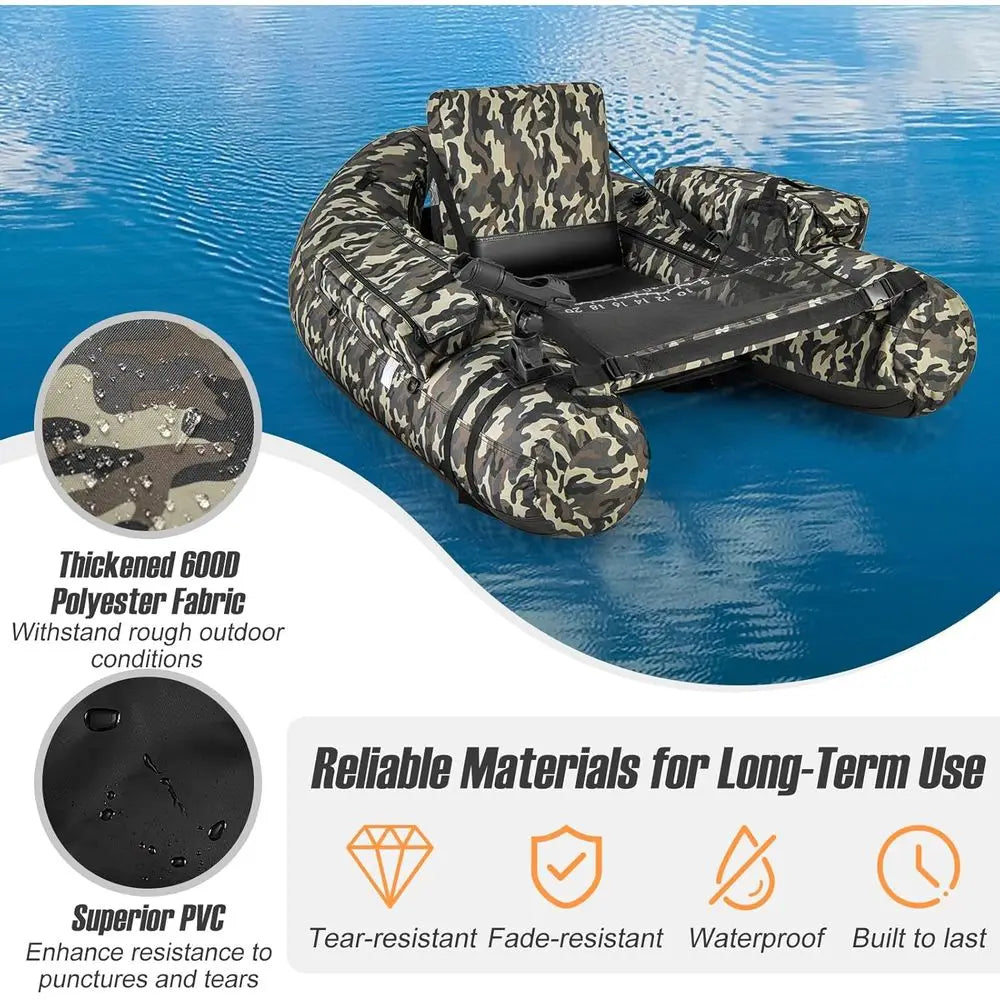 Inflatable Belly Boat With Fish Ruler And Rod Holder Pump