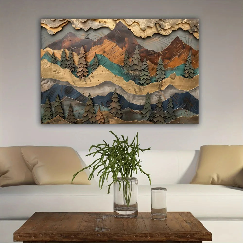 Hign-concerned Mountain Pines Frame Wall Art Serene Landscape