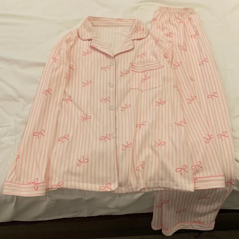 Bow Dtie Design Pajamas Set For Women Harajuku Style