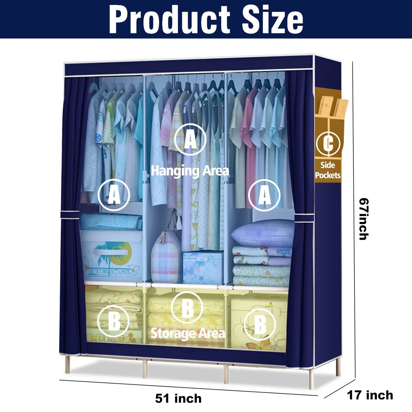 Portable Closet Dustproof Wardrobe Organizer Multi Layer Storage Rack