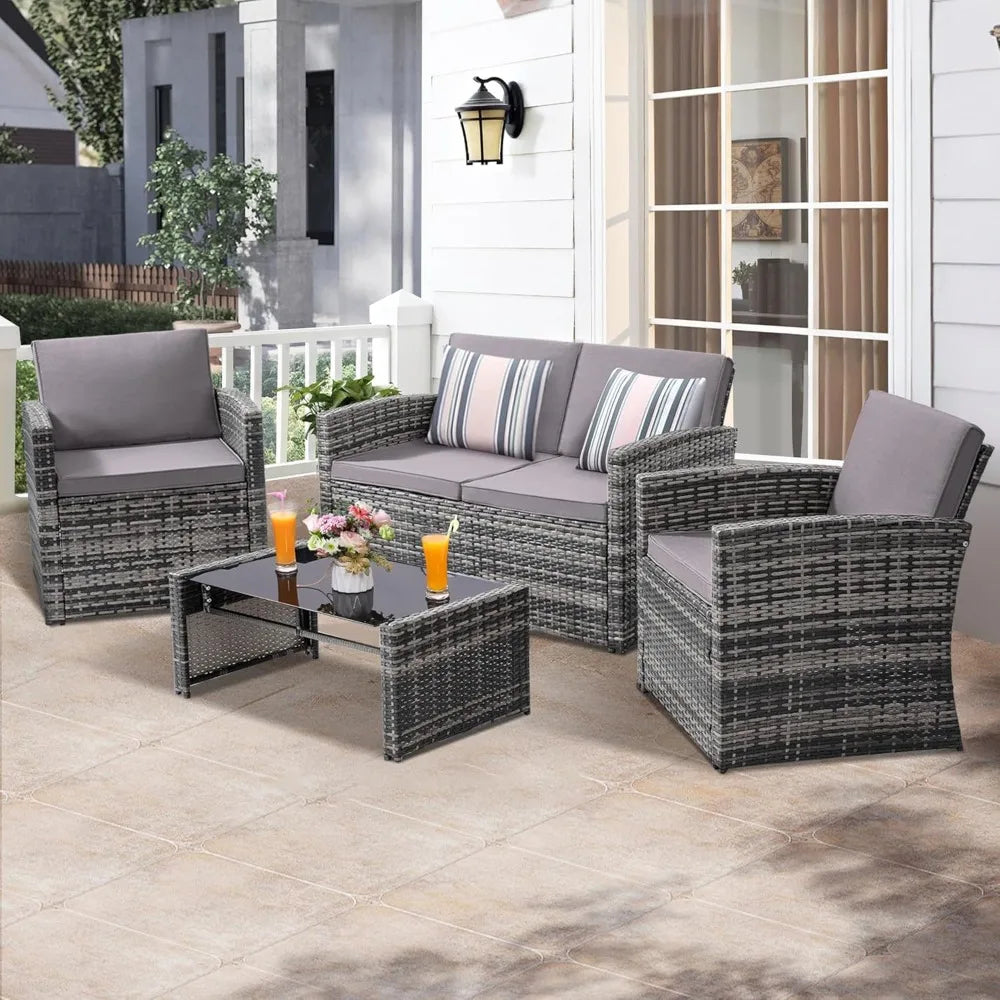 Courtyard Outdoor Rattan Conversation Sofa Set