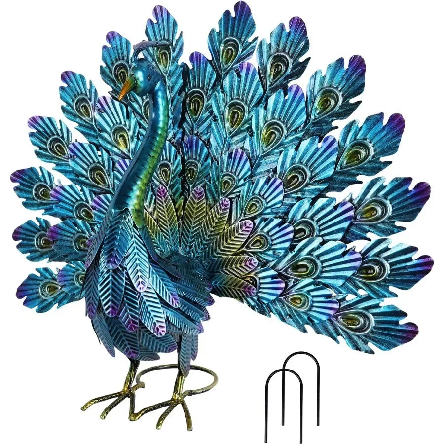 Metal Peacock Garden Statue Outdoor Yard Decor Ornament