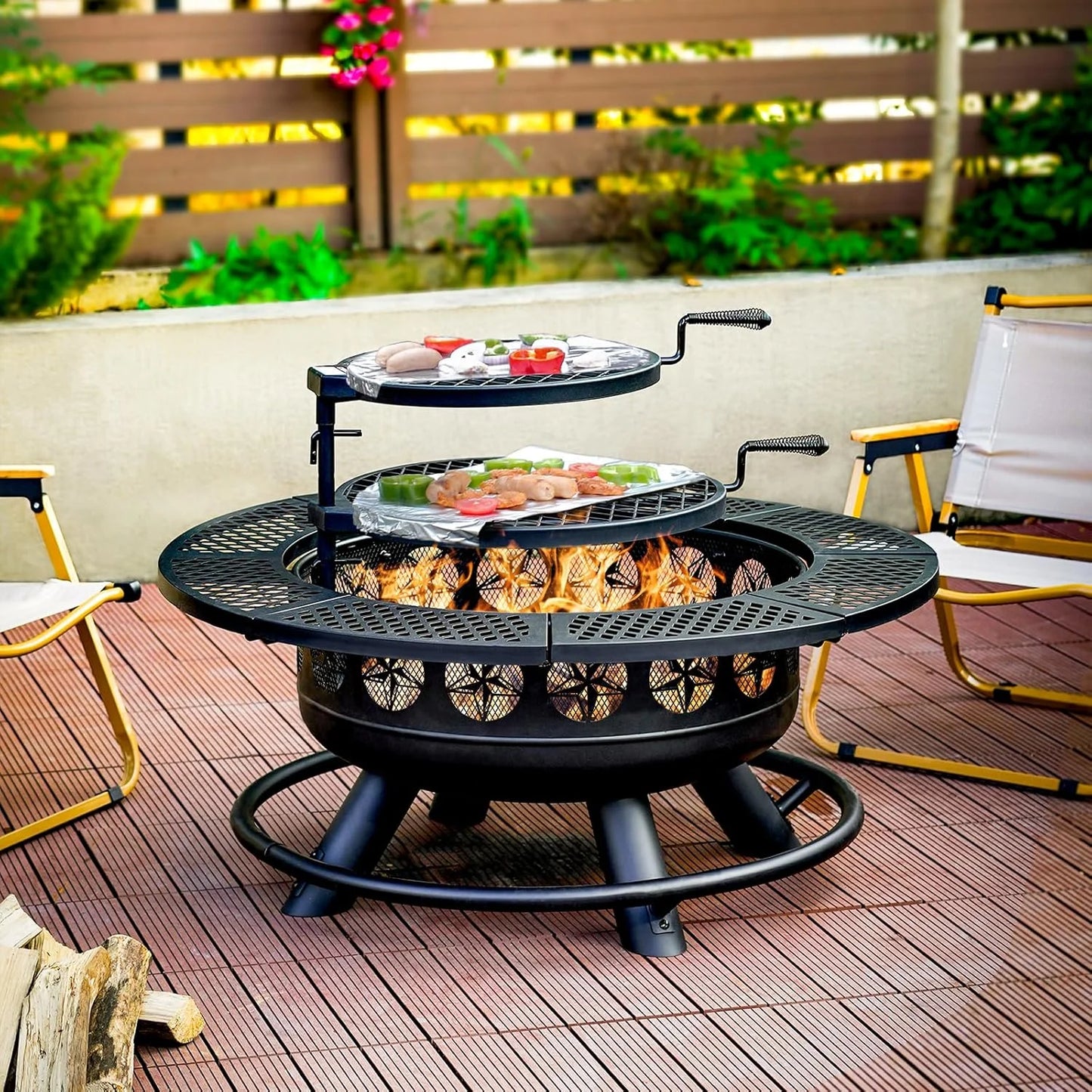 Outdoor Fire Pit With Grills And Lid