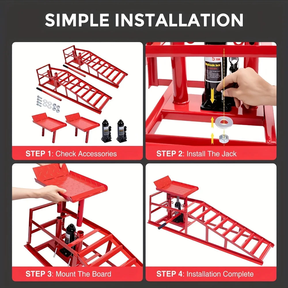 2 Pack Heavy Duty Hydraulic Car Ramps 11000 Lbs For Oil Changes Truck Trailer And Auto Repair