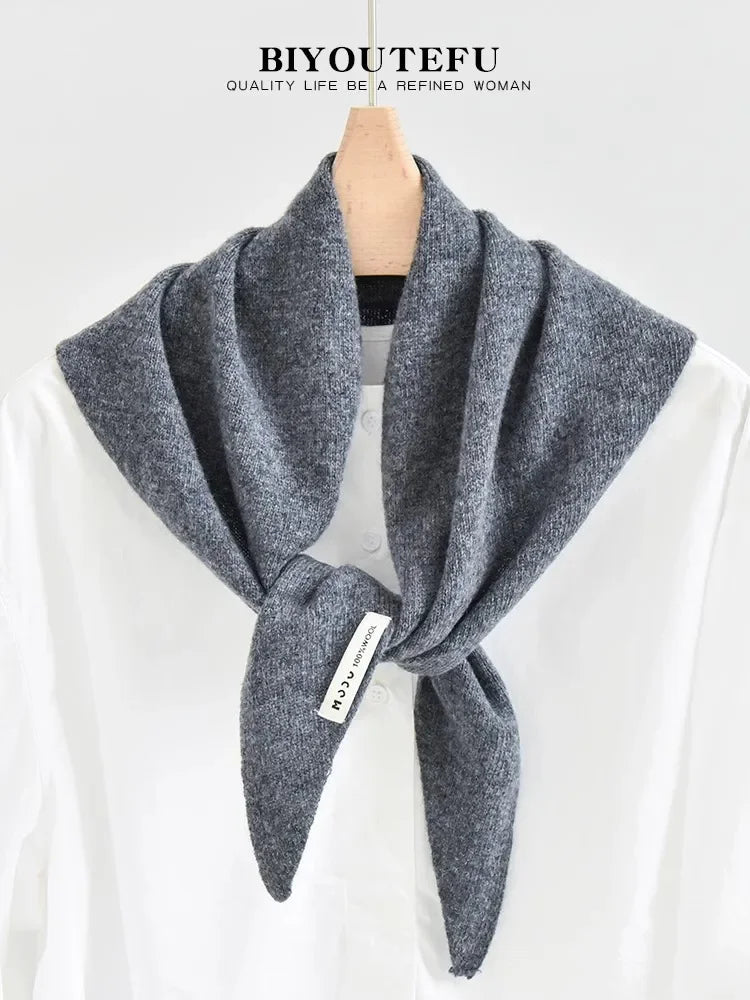 Australian Wool Knitted Triangle Scarf Shawl For Women Warm Winter