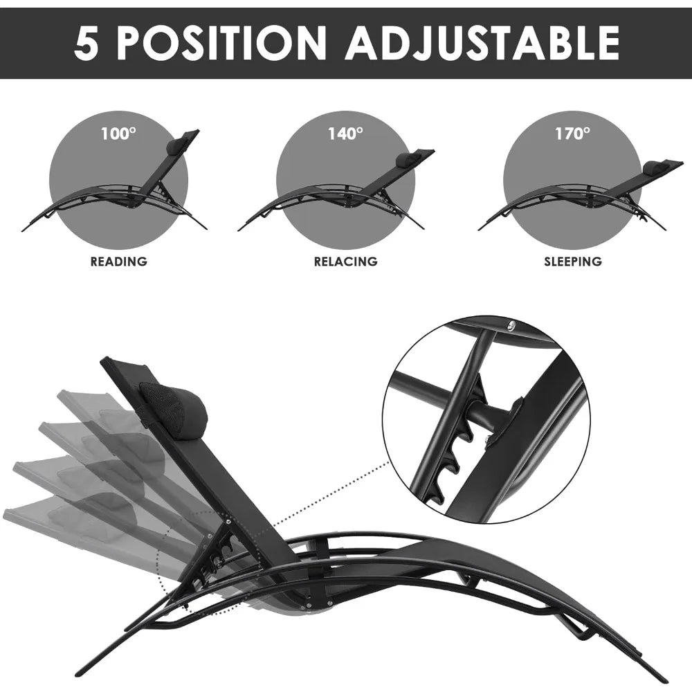 HUANZHUANG Pool Lounge Chairs Set With Headrest Adjustable