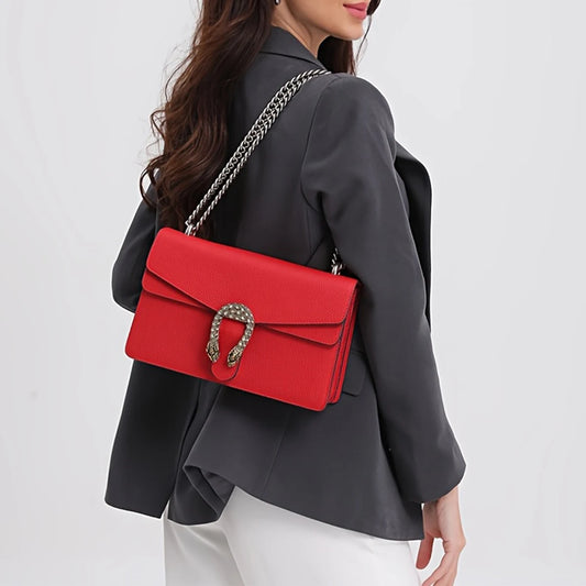 NONECN Genuine Leather Crossbody Bag For Women With Chain