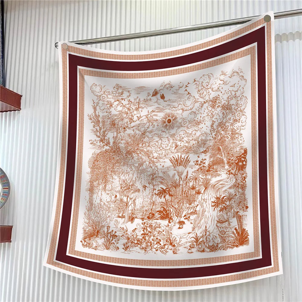 Floral Silk Twill Square Scarf Hijab Shawl For Women