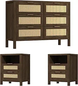 RBXC Rustic Oak Dresser and Nightstands Set with Gold Handles
