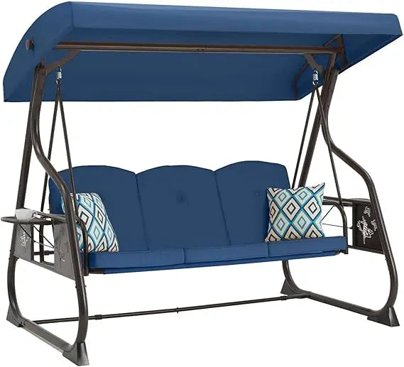 Color 3 Seat Outdoor Patio Swing With Canopy And Stand