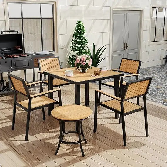 Color Aluminum Patio Dining Set With Plastic Wood Table