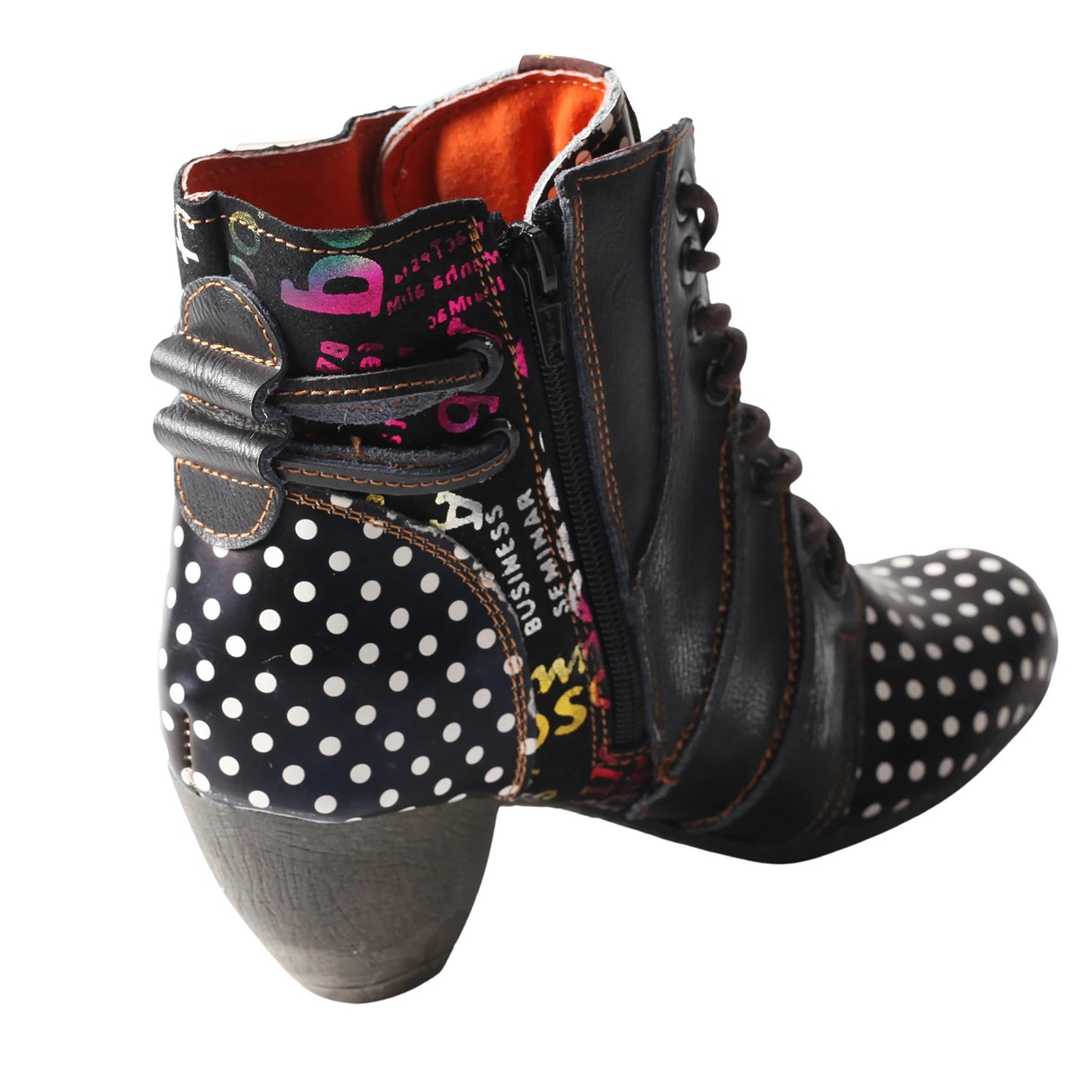 TMA EYES Polka Dot Leather Moccasin Stitch Ankle Boots