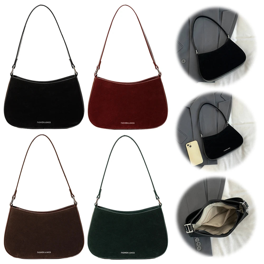 Women Faux Suede Shoulder Bag Elegant Purse For Everyday