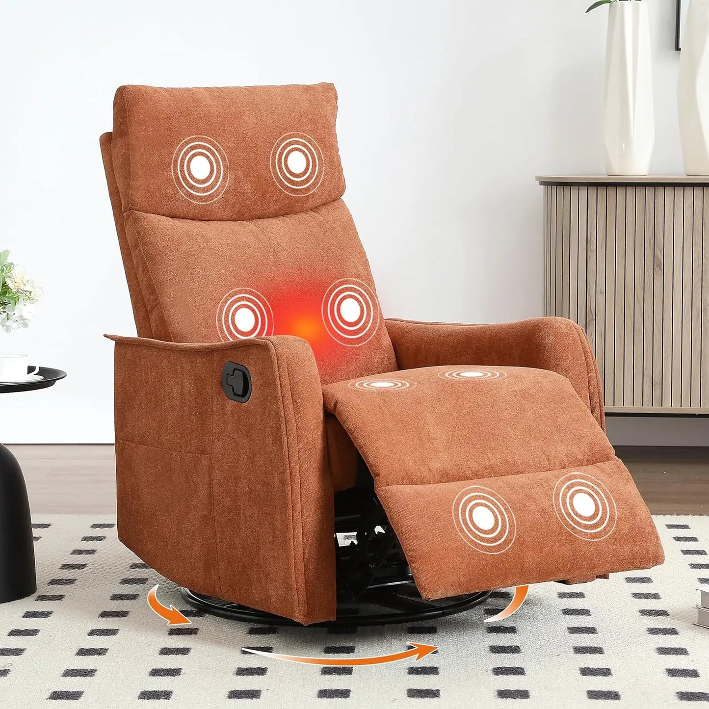 Manual Swivel Rocker Recliner Chair With Massage And Heat