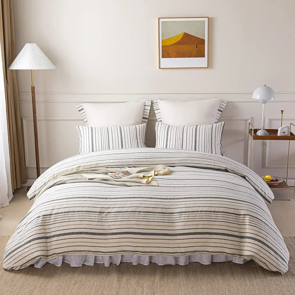Simple Opulence 100 Linen Duvet Cover Set 3Pcs Striped