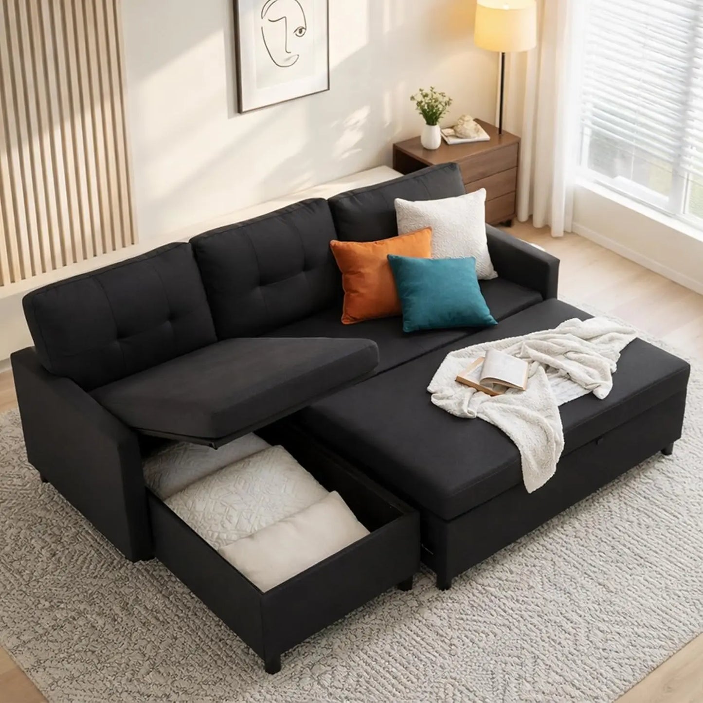 HUANZHUANG Sleeper Sofa with Storage Chaise L Shaped Sectional