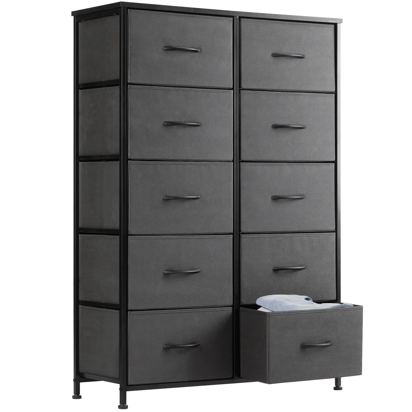 JHK Bedside Table With 10 Fabric Drawers Steel Frame Storage