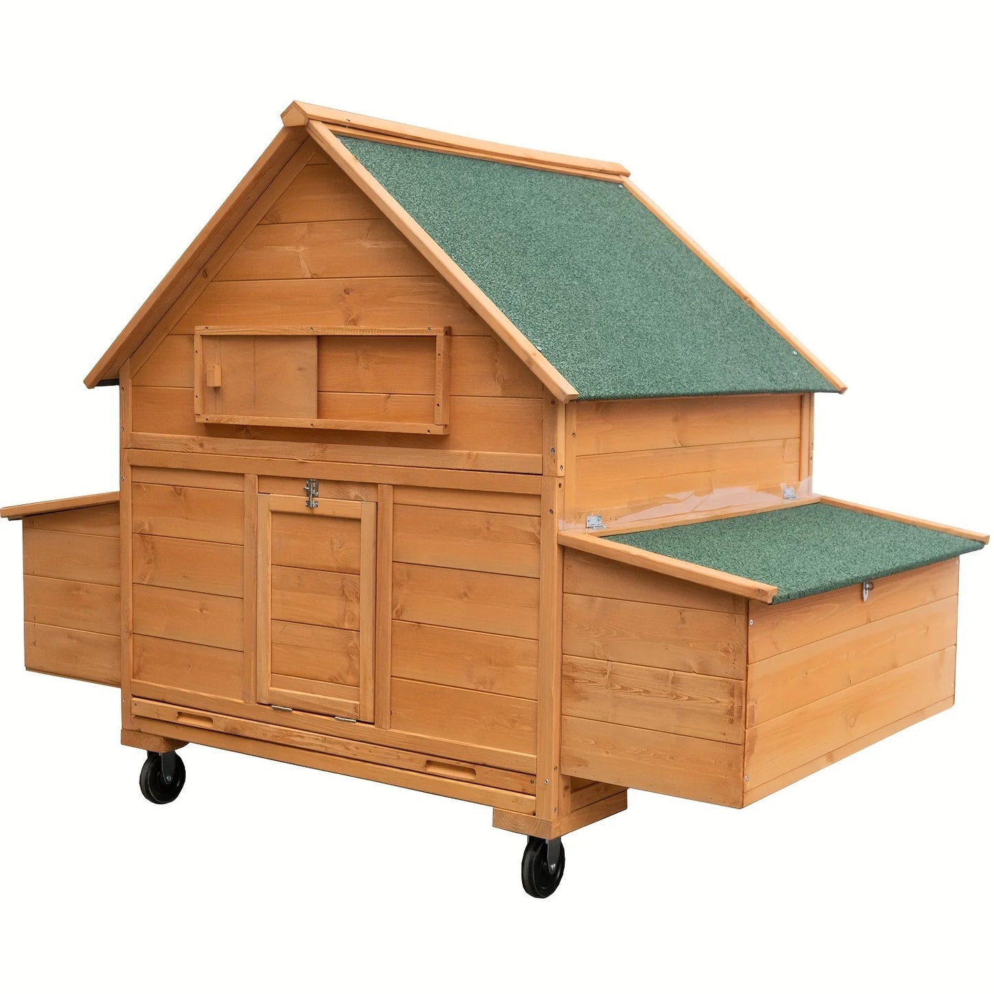 Mobile Wooden Chicken Coop On Wheels 6-8 Chickens Nesting Box