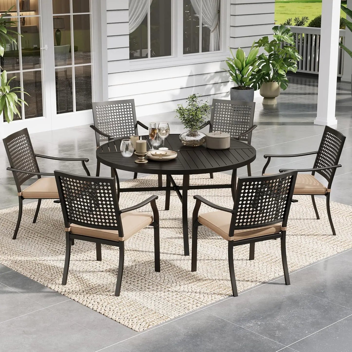 Round Metal Patio Dining Set Outdoor Weather Resistant Table And Chairs