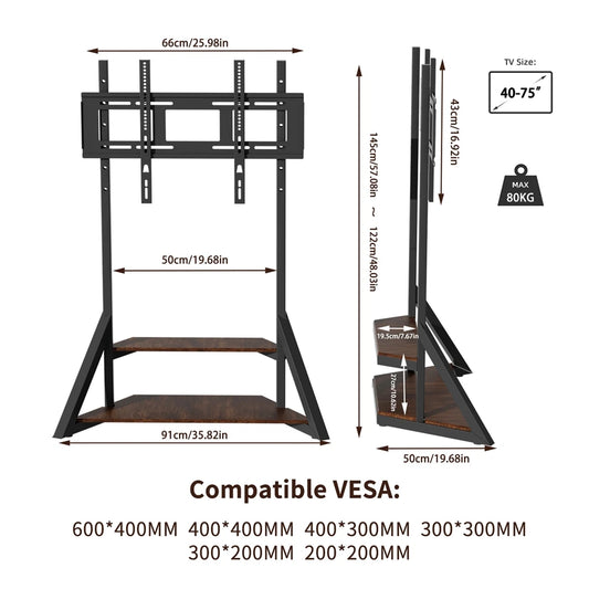 Unho Mobile TV Floor Stand With Wheels Adjustable Height
